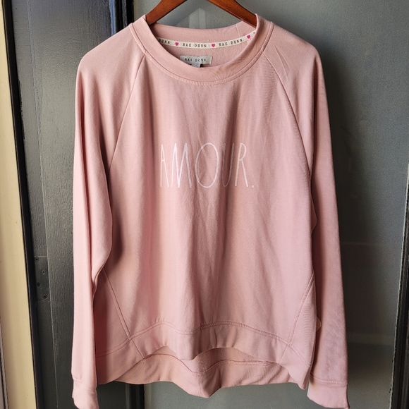 RAE DUNN Amour Pink Raglan Sweatshirt Large Soft Hi-Lo Hem Loungewear NEW - Picture 2 of 10